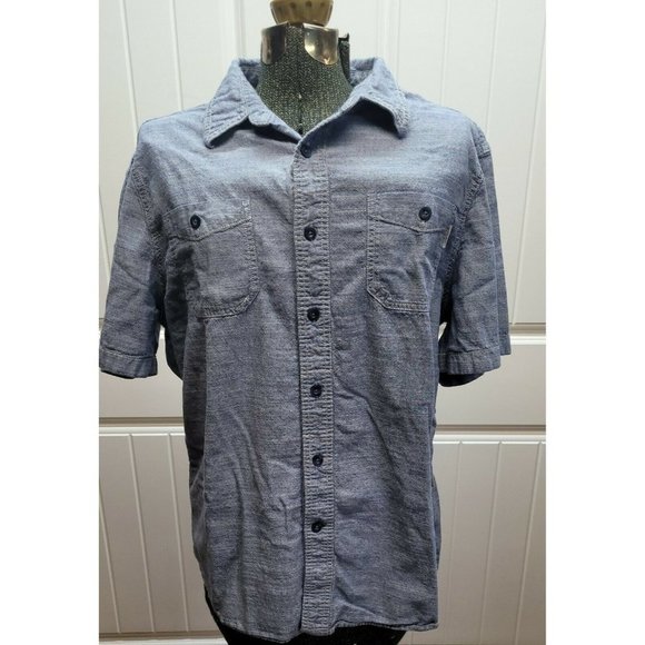 Woolrich Mens L Denim Short Sleeve Button Front Shirt Blue Medium Wash - Picture 1 of 5